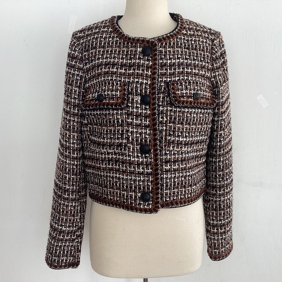 CHRISTIAN LACROIX Brown & White Tweed 2 Breast Pocket Lady Jacket/Blazer M NWT - Picture 1 of 16